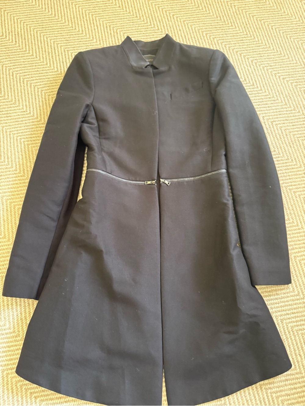 BCBGMaxAzria Black A-Line Trench Coat with Zip Waist